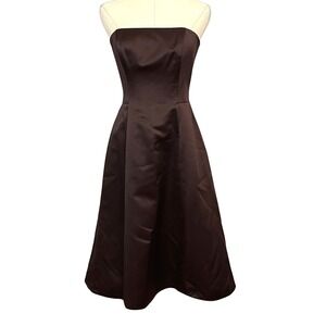 Michaelangelo‎ Strapless Satin A-Line Midi Dress Chocolate Brown 4 Formal Party